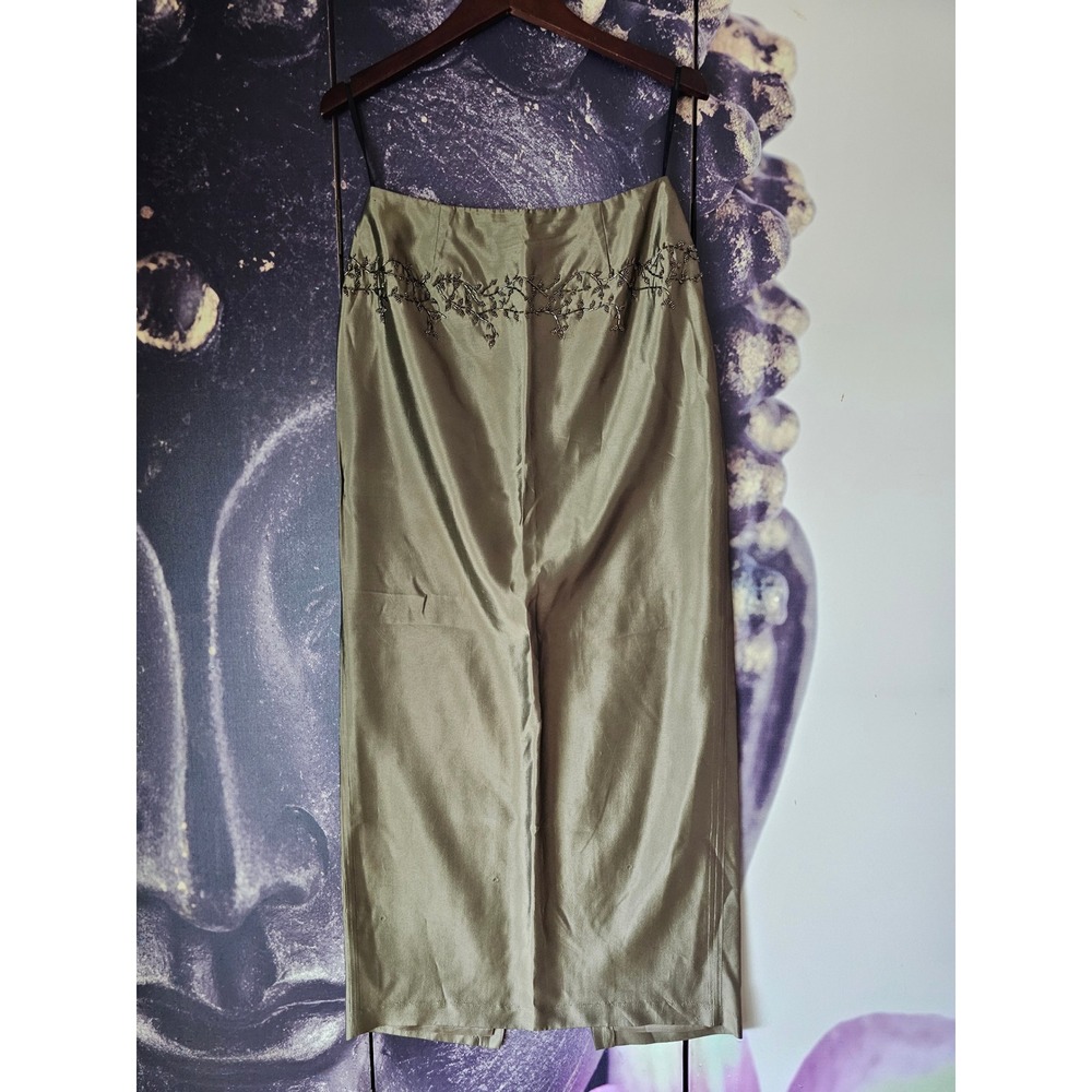 Crimson by Lawrence Kurtz Sage Green Beaded Floral Silk Blend Maxi Skirt Size 6